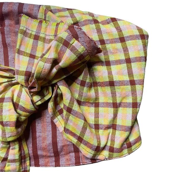 Free People Bandeau Salty Waters Top Plaid Tie Front Large - Picture 3 of 5